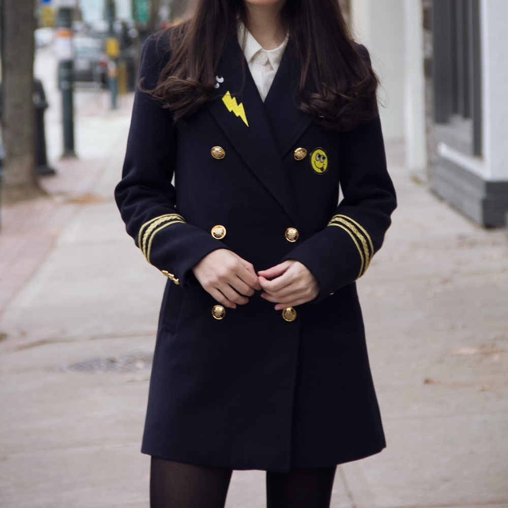 Military style coat with patches, Size S